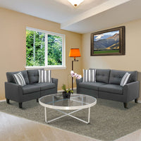 Glossy Polyfiber 2 Piece Sofa Set In Charcoal Gray - PDX-F6533