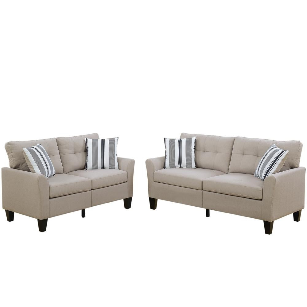 Glossy Polyfiber 2 Piece Sofa Set In Beige - PDX-F6534