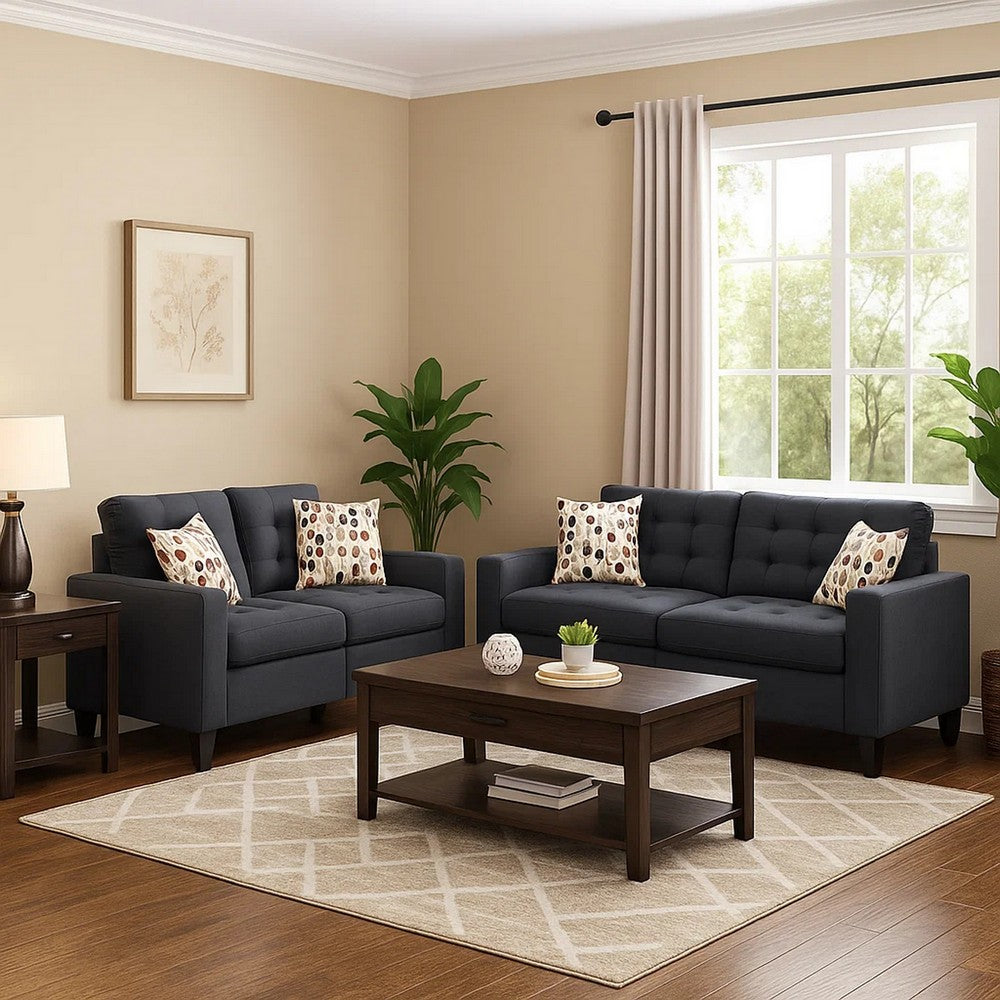 Linen Fabric 2 Pieces Sofa Set In Dark Gray - PDX-F6903