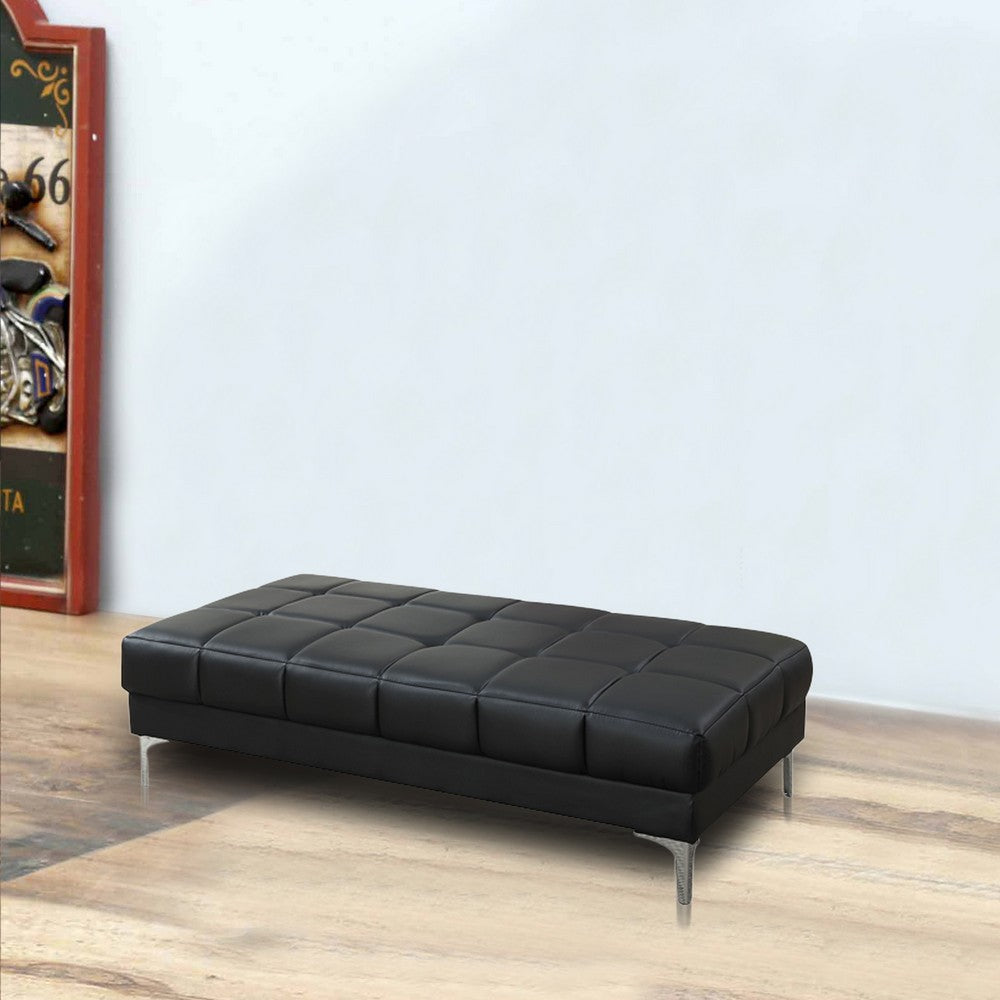 Modish Bonded Leather Ottoman In Black - PDX-F7228