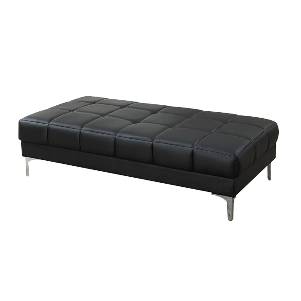 Modish Bonded Leather Ottoman In Black - PDX-F7228