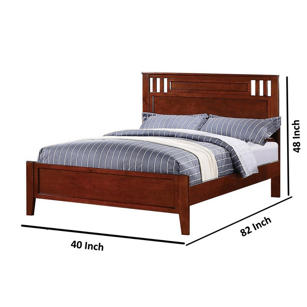 Transitional Pine Wood Twin Bed, Panel Design Vertical Slats, Brown - PDX-F9047T