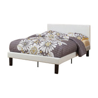 Serene Slated Wooden Full Bed In Faux Leather 12 Slats, White - PDX-F9210F