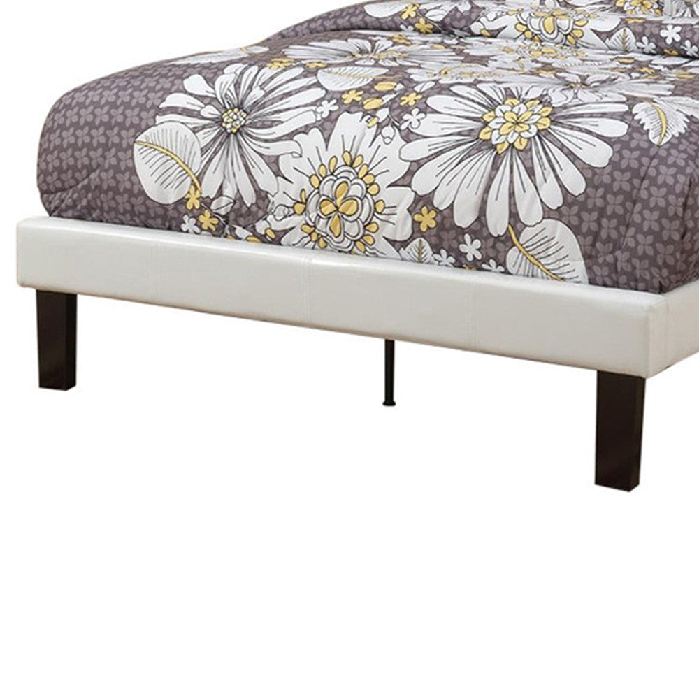 Serene Slated Wooden Full Bed In Faux Leather 12 Slats, White - PDX-F9210F