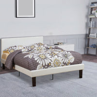 Serene Slated Wooden Full Bed In Faux Leather 12 Slats, White - PDX-F9210F
