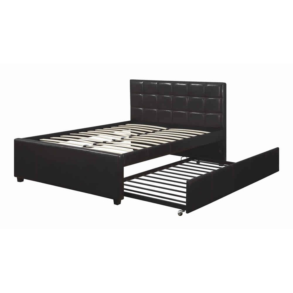 Entralling Twin Bed With Trundle  Squ Tufted Head Boards Espresso,Brown - PDX-F9215T