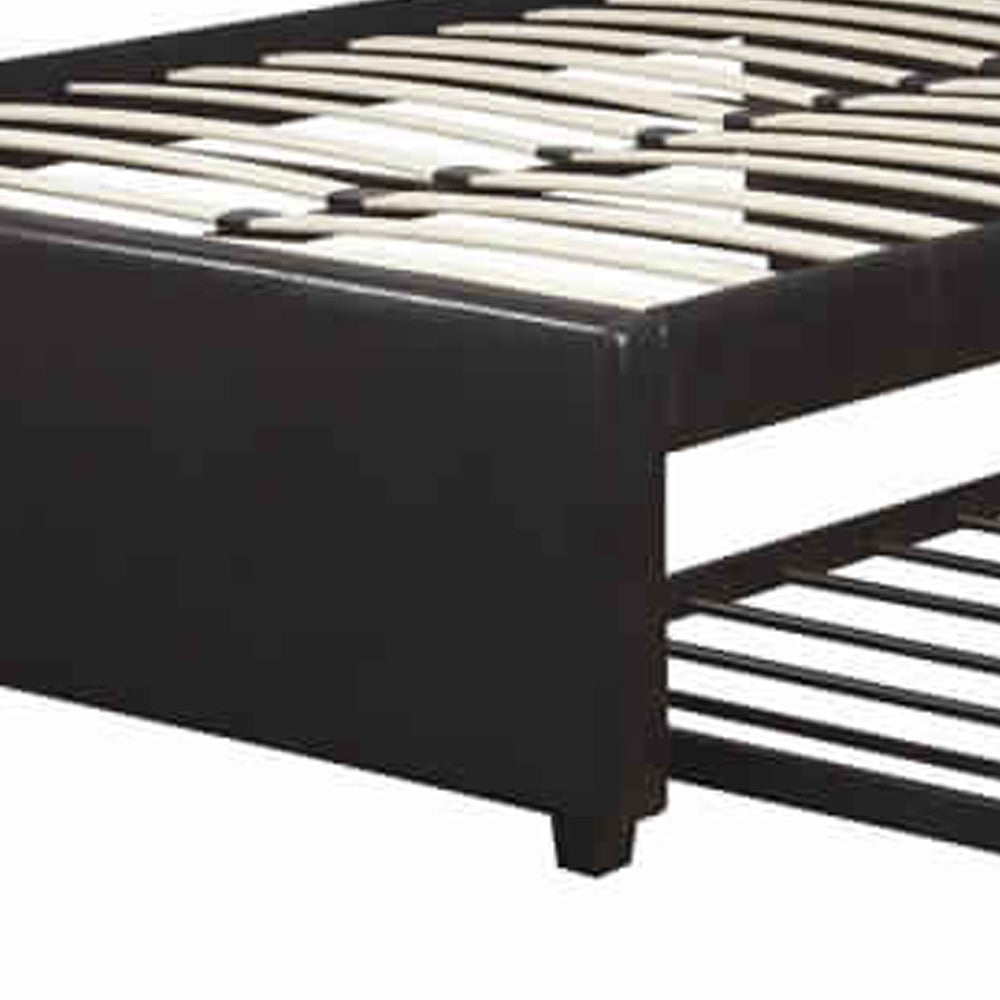 Entralling Twin Bed With Trundle  Squ Tufted Head Boards Espresso,Brown - PDX-F9215T