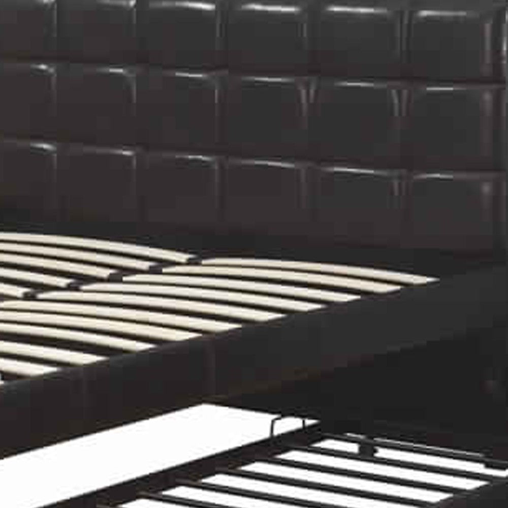 Entralling Twin Bed With Trundle  Squ Tufted Head Boards Espresso,Brown - PDX-F9215T