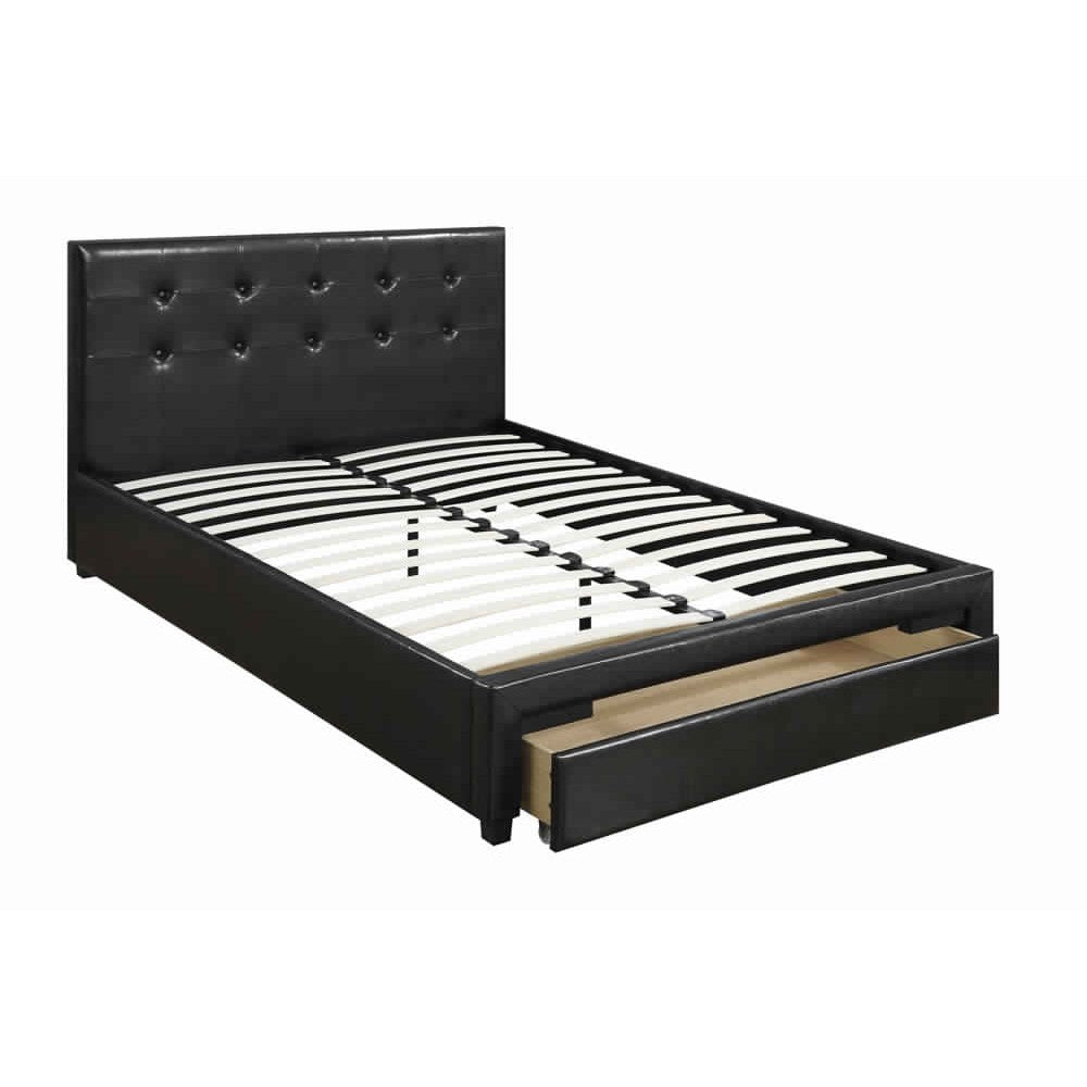 Captivating Queen Bed WithDrawer,Black Pu - PDX-F9313Q