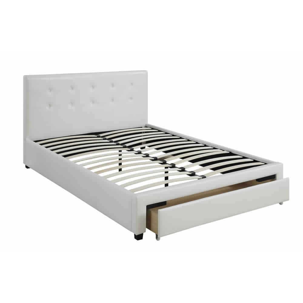 Striking Queen Bed WithDrawer,Pu White - PDX-F9314Q
