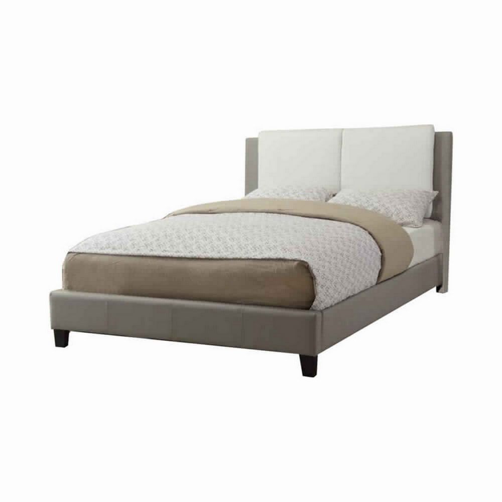 Elegant Wooden Full Bed With White PU Head Board, Gray - PDX-F9337F