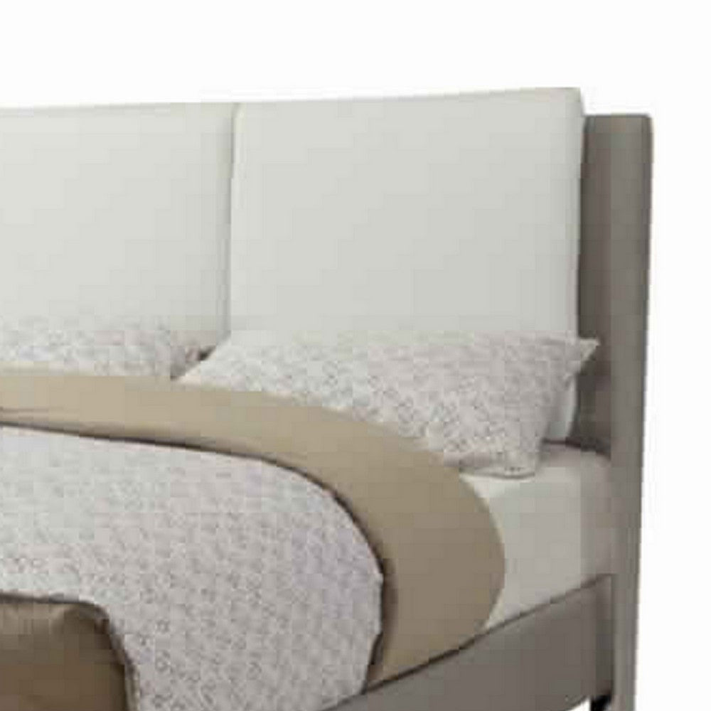 Elegant Wooden Full Bed With White PU Head Board, Gray - PDX-F9337F