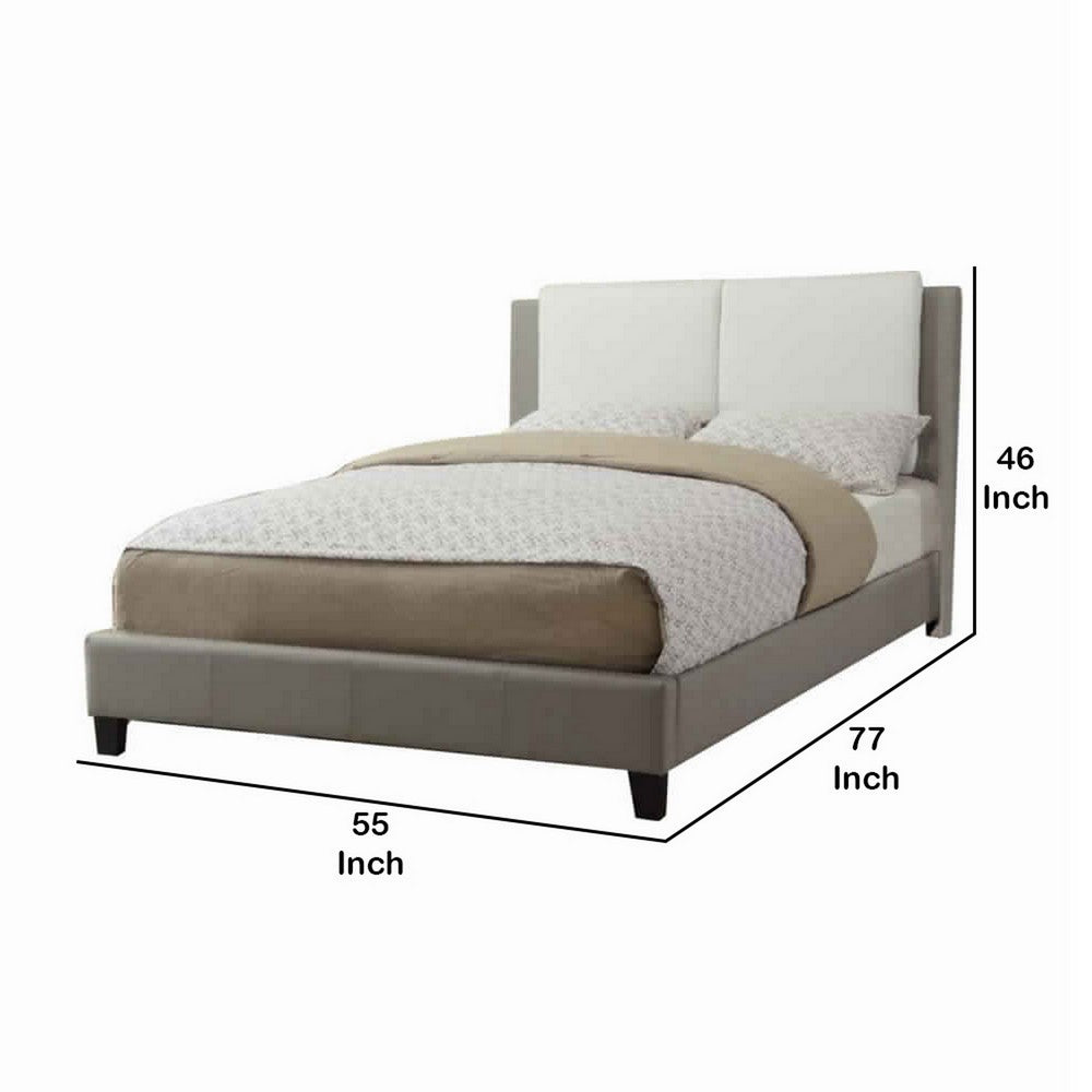 Elegant Wooden Full Bed With White PU Head Board, Gray - PDX-F9337F