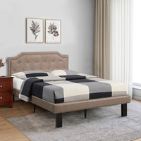 Stunning Upholstered Wooden Full Bed With Button Tufted Headboard, Tan - PDX-F9345F