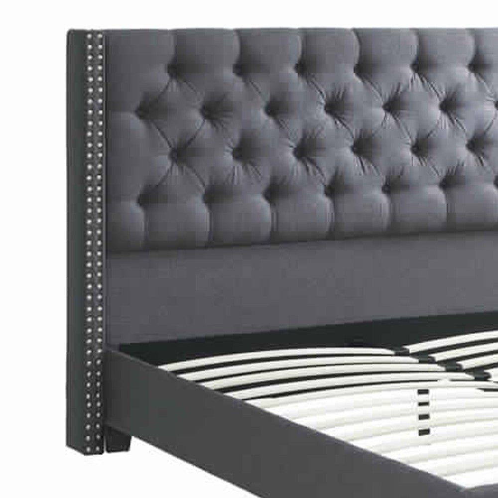 Polyfiber Upholstered Full Size Bed Featuring Nail head Trim Blue Gray - PDX-F9371F