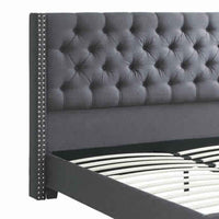 Polyfiber Upholstered Full Size Bed Featuring Nail head Trim Blue Gray - PDX-F9371F