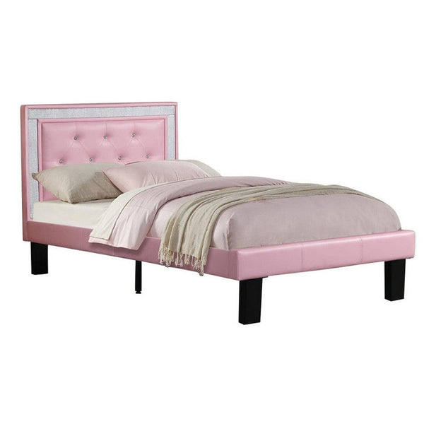 Silky And Sheeny Wooden Full Bed With Pink PU Tufted Head Board, Pink Finish - PDX-F9375F