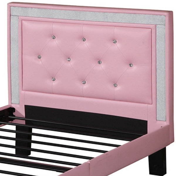 Polyurethane Twin Size Bed In High Headboard In Pink - PDX-F9375T