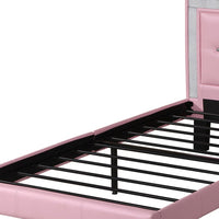 Polyurethane Twin Size Bed In High Headboard In Pink - PDX-F9375T