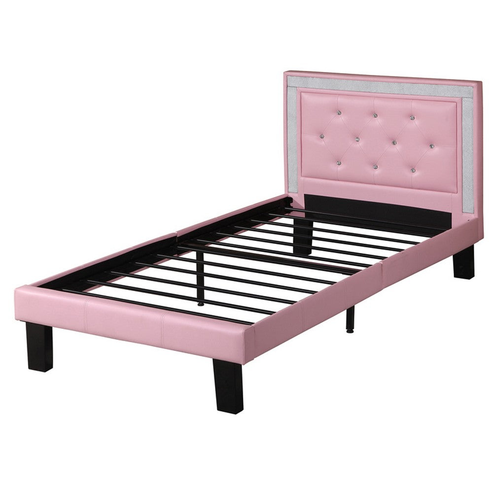 Polyurethane Twin Size Bed In High Headboard In Pink - PDX-F9375T