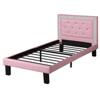 Polyurethane Twin Size Bed In High Headboard In Pink - PDX-F9375T