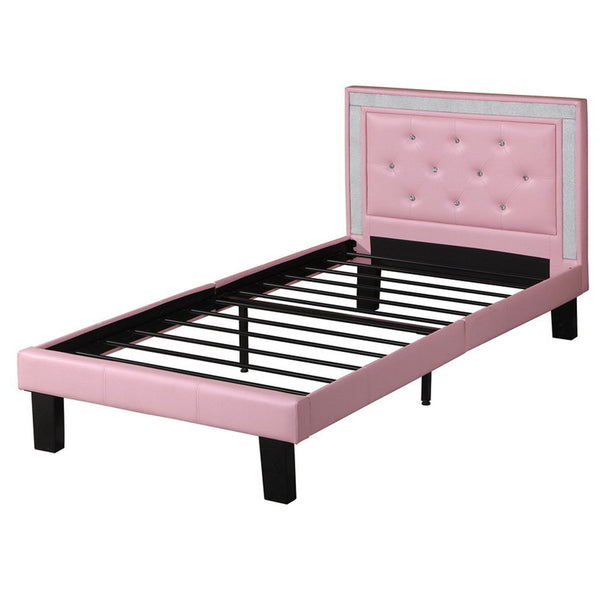 Polyurethane Twin Size Bed In High Headboard In Pink - PDX-F9375T