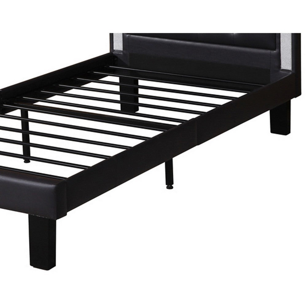 Polyurethane Twin Size Bed In High Headboard In Black - PDX-F9376T