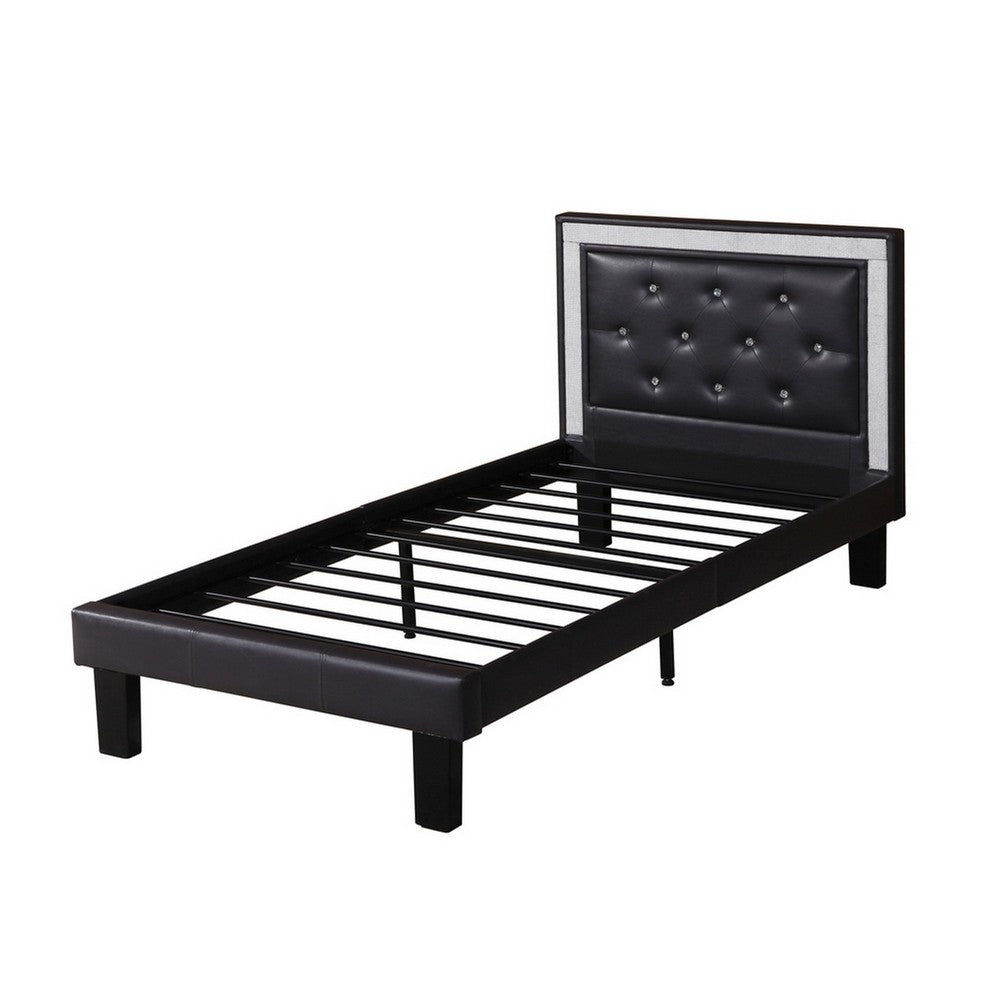 Polyurethane Twin Size Bed In High Headboard In Black - PDX-F9376T