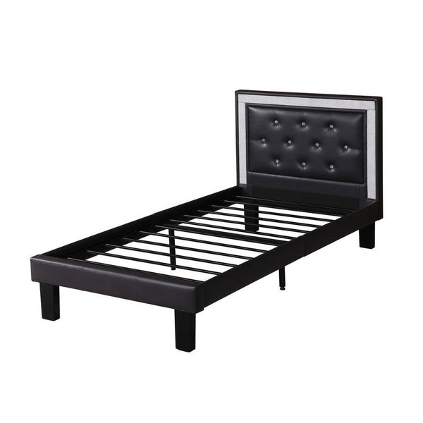 Polyurethane Twin Size Bed In High Headboard In Black - PDX-F9376T