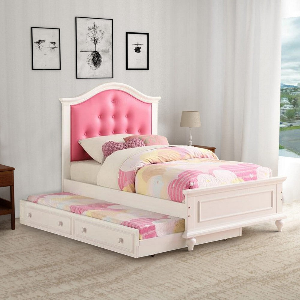 Cherub Twin Size Bed With Trundle In Pink And White - PDX-F9377