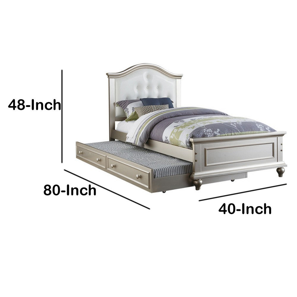 Cherub Twin Size Bed With Trundle In Silver And White - PDX-F9378