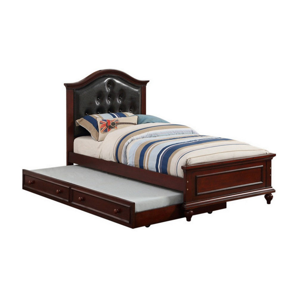 Cherub Twin Size Bed With Trundle In Black And Cherry Brown - PDX-F9379