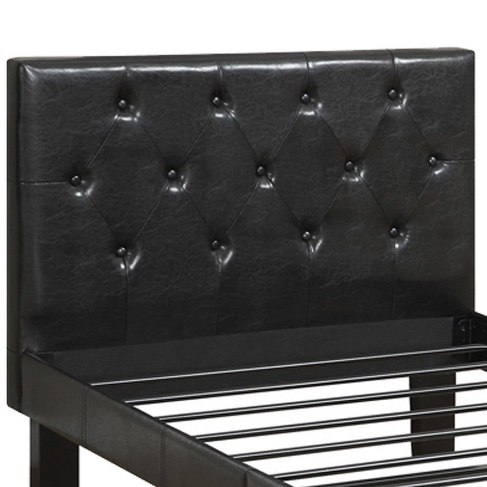 Faux Leather Upholstered Twin size Bed With tufted Headboard Black - PDX-F9415T