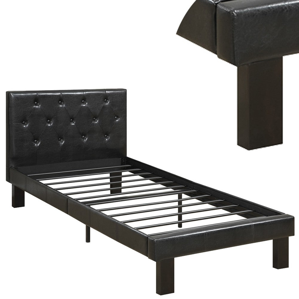 Faux Leather Upholstered Twin size Bed With tufted Headboard Black - PDX-F9415T