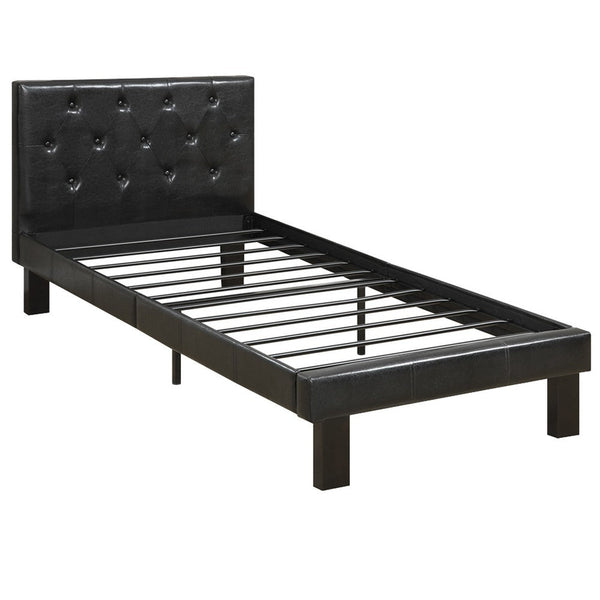 Faux Leather Upholstered Twin size Bed With tufted Headboard Black - PDX-F9415T