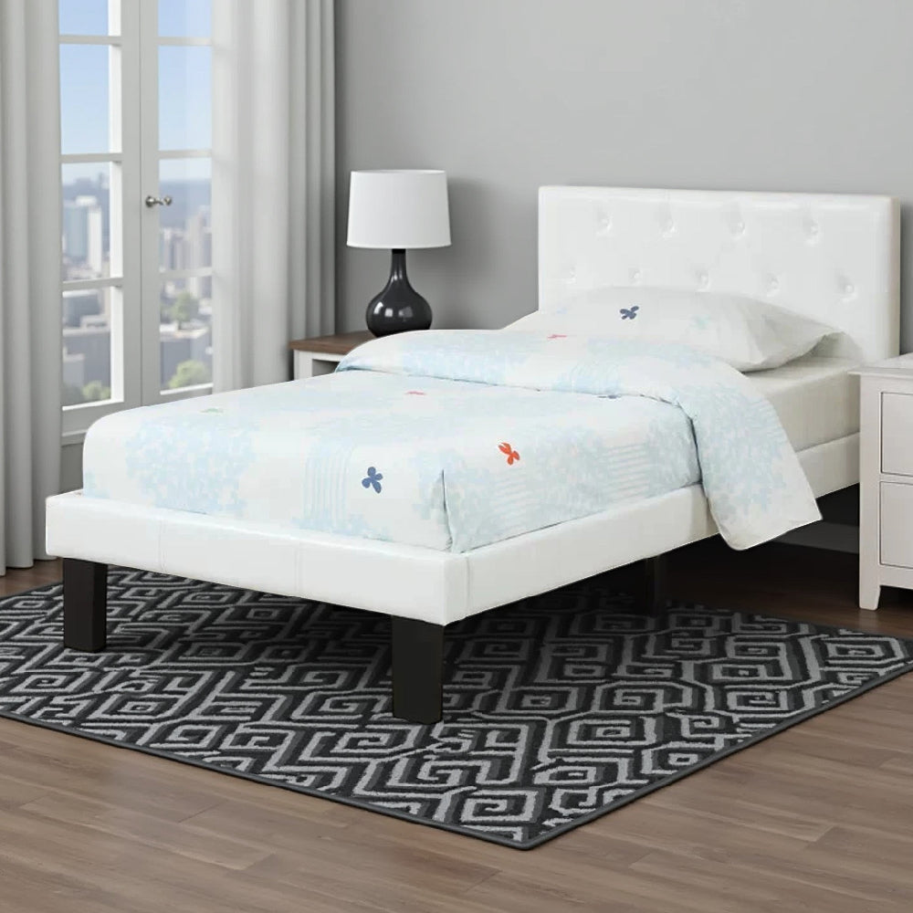 BM171748 Faux Leather Upholstered Full size Bed With tufted Headboard, White