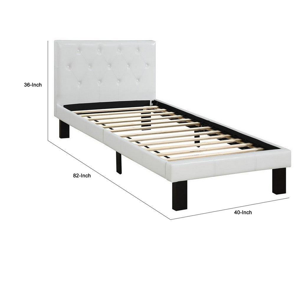 Faux Leather Upholstered Twin size Bed With tufted Headboard White - PDX-F9416T