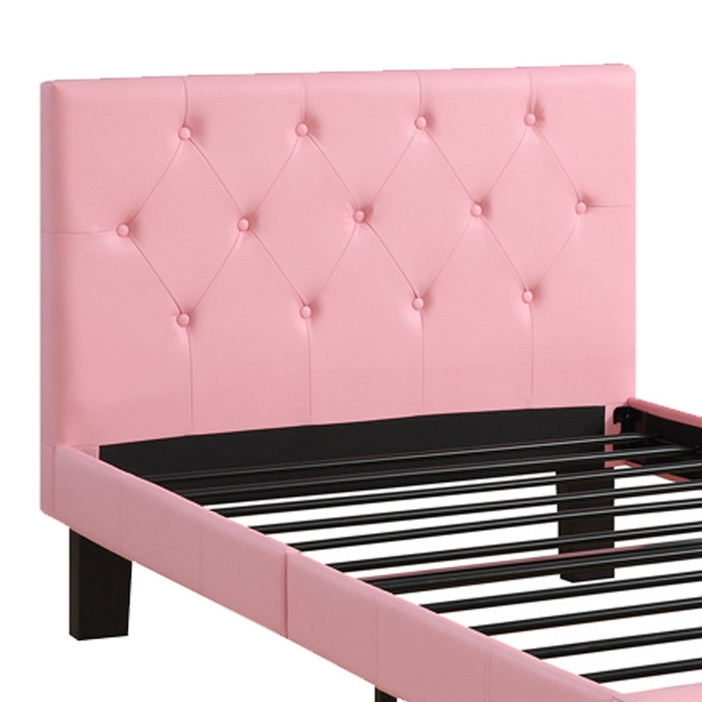 Faux Leather Upholstered Twin size Bed With tufted Headboard Pink - PDX-F9417T
