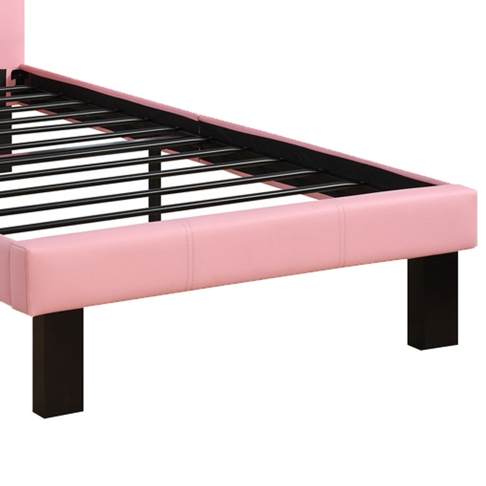 Faux Leather Upholstered Twin size Bed With tufted Headboard Pink - PDX-F9417T