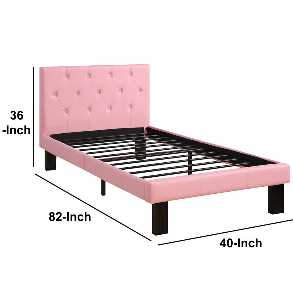 Faux Leather Upholstered Twin size Bed With tufted Headboard Pink - PDX-F9417T