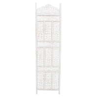 Aesthetically Carved 4 Panel Wooden Partition Screen/Room Divider, Distressed White - UPT-148945