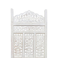 Aesthetically Carved 4 Panel Wooden Partition Screen/Room Divider, Distressed White - UPT-148945