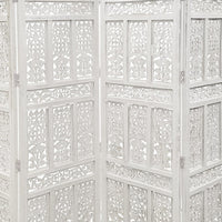 Aesthetically Carved 4 Panel Wooden Partition Screen/Room Divider, Distressed White - UPT-148945
