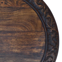 18 Inch Mango Wood Folding Accent Table, Hand Carved, Walnut Brown - UPT-148946