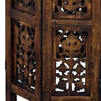 18 Inch Mango Wood Folding Accent Table, Hand Carved, Walnut Brown - UPT-148946