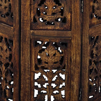 18 Inch Mango Wood Folding Accent Table, Hand Carved, Walnut Brown - UPT-148946