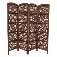 The Urban Port Handmade Foldable 4-Panel Wooden Partition Screen Room Divider, Brown - UPT-148948