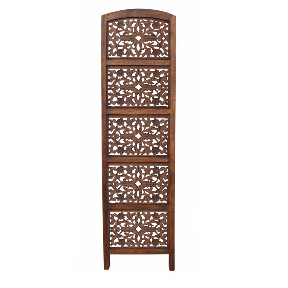 The Urban Port Handmade Foldable 4-Panel Wooden Partition Screen Room Divider, Brown - UPT-148948