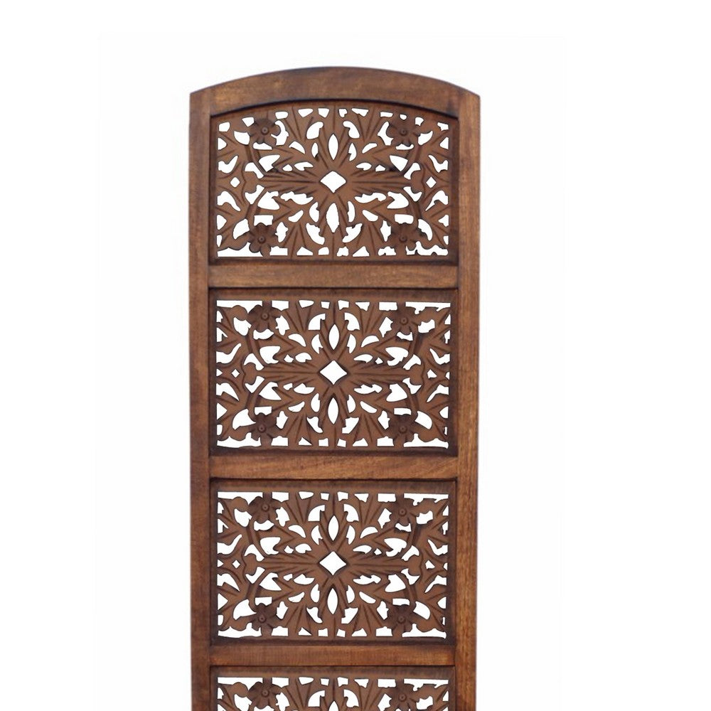 The Urban Port Handmade Foldable 4-Panel Wooden Partition Screen Room Divider, Brown - UPT-148948