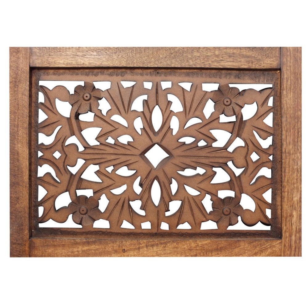 The Urban Port Handmade Foldable 4-Panel Wooden Partition Screen Room Divider, Brown - UPT-148948
